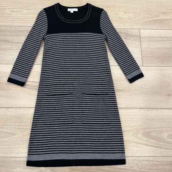 Chloe Womens Black Gray Wool Striped Crew Neck Long Sleeve Sweater Dress Size XS - Picture 1 of 7